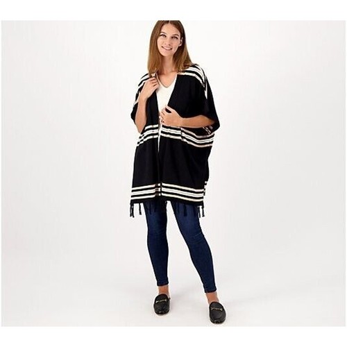 DENIM & CO. NEW $63 Canyon Retreat Jacquard Open Front Ruana Tassles XS ...