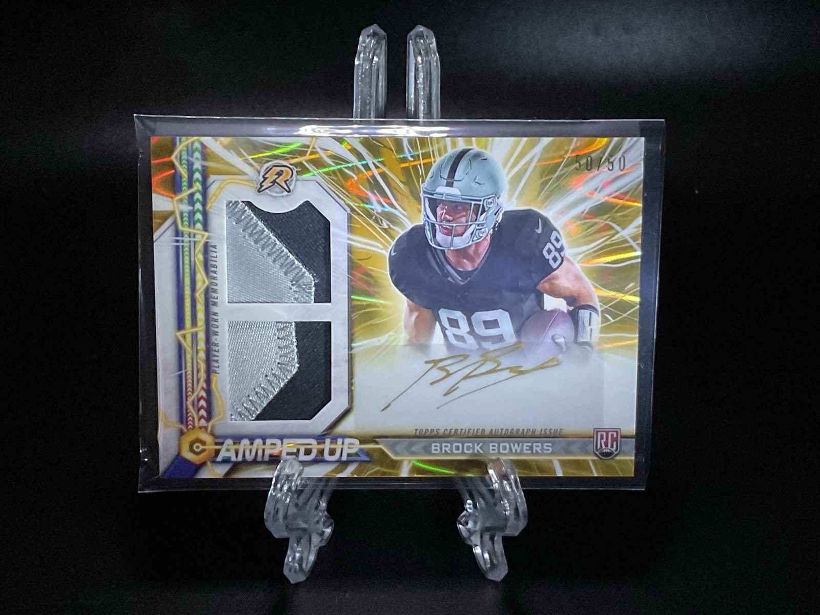 2024 Topps Resurgence - Brock Bowers /50 Gold Power Surge Amped Up Auto RC Patch