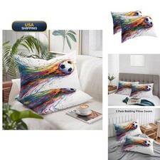 PRINT PICTURE ARTHOME Pillow Cases Standard Size Set 2, Rainbow Soccer