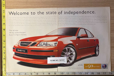 Saab Red 93 Sport Sedan Cars State of Independence 2003 Print Advertisement
