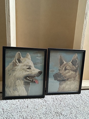 #ad Vintage Paint By Number Dog Portraits Set 2 German Shepherd White Husky $75.00