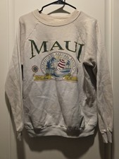Vintage 80s Maui Hawaii Aloha Whale Tail Crest Crewneck Sweatshirt Large L Vtg