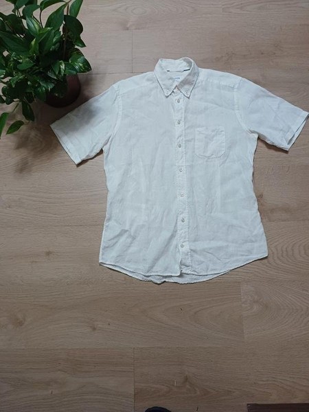 Men Eton Shirt White Linen 40 /L / 48