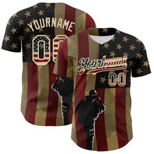 Custom Camo USA Flag-City Cream Flag Military Army Camouflage Baseball Jersey