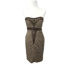 Sue Wong Nocturne Beaded Dress Gown Size 8 Brown Taupe Bronze Y2K Lace Formal