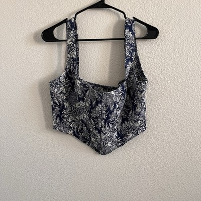 Women's Large Tapestry Bodice Tank Blouse Blue Floral Corsett NWT Windsor Y2K