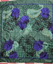 Christian Dior Green Violet Blue Paisley Floral Houndstooth 100 Silk Scarf 30"
