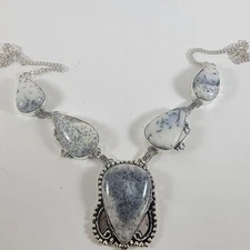 Sterling Silver Necklace with Dendritic Agate Unique Artisan Handcrafted Jewelry