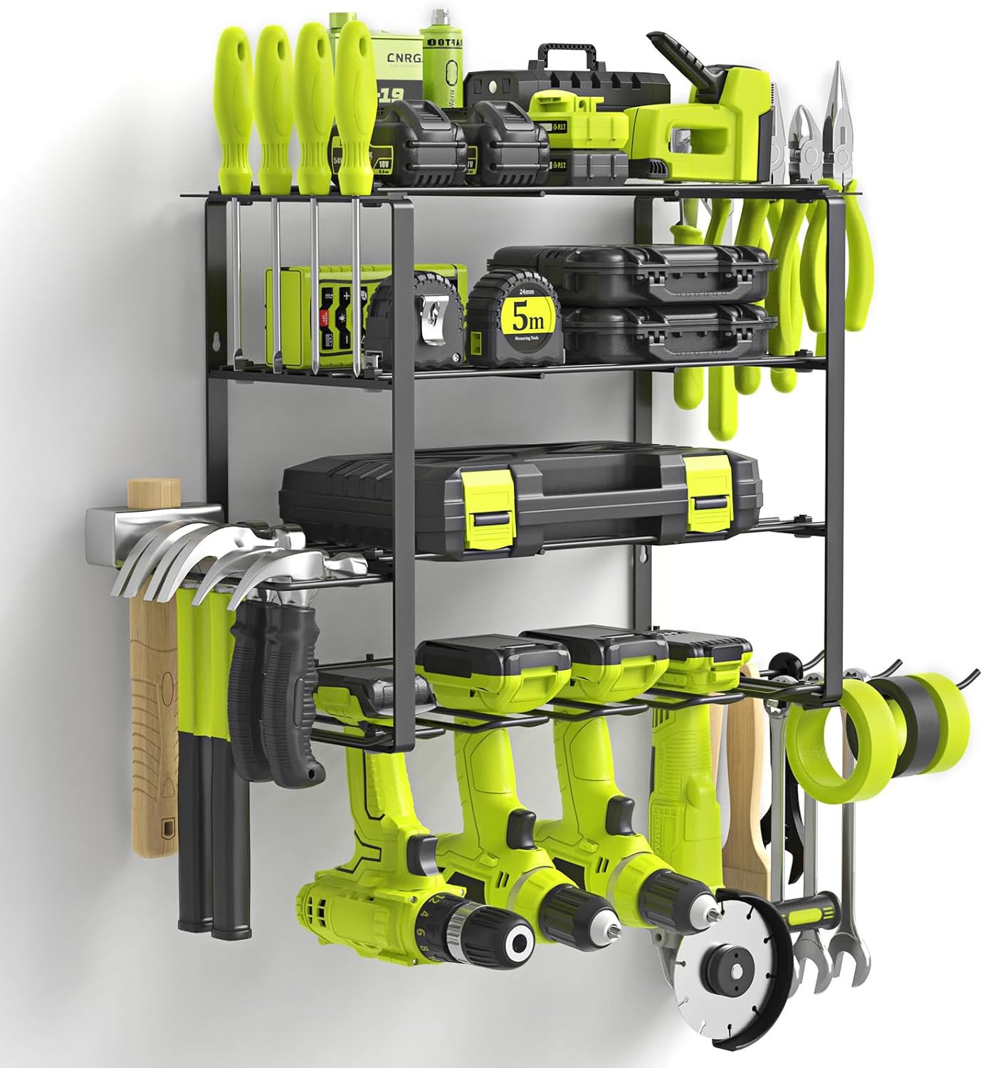 Portautensili da Parete per 4 Trapani | Organizer Garage in Metallo Robusto