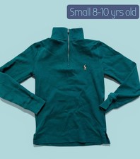 Polo Ralph Lauren Boys Dark Green 1/4 Zip Cotton Sweater Size Small 8 