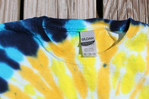Tie Dye T-Shirt KIDS XL Blue & Yellow SPIRAL - Picture 6 of 8