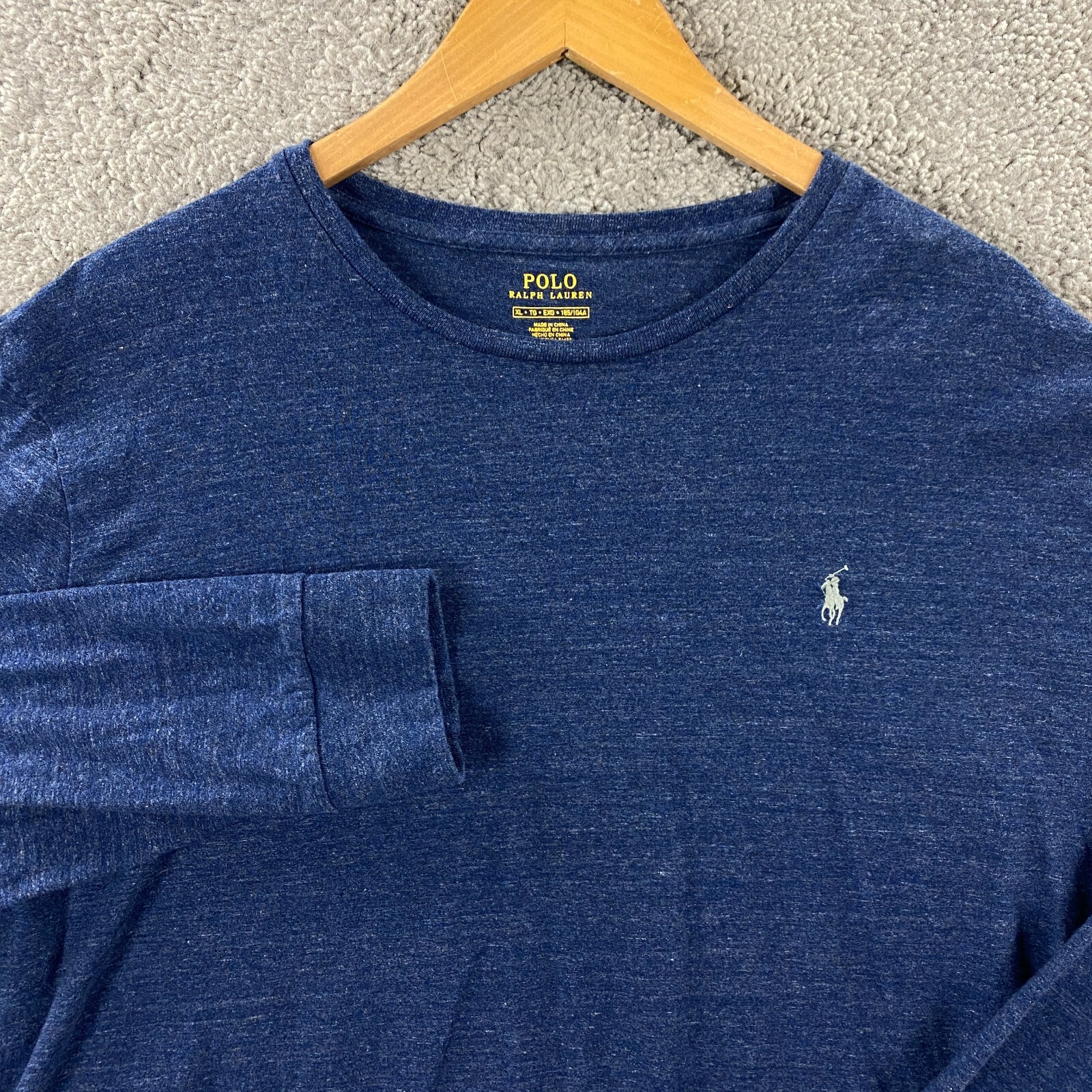 Polo Ralph Lauren cotone jersey manica lunga t shirt uomo XL blu pony logo girocollo