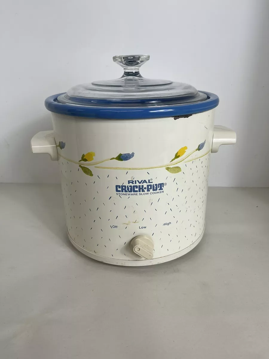 Working, Vintage Rival Slow Cooker Crock Pot With Herb Design, Stoneware  3.5 Qt 3150 Removable Crock With Original Plastic Lid 