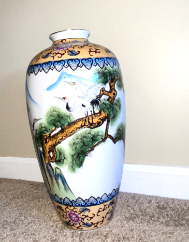 Vintage große chinesische Vase Kraniche Vögel handbemalt Porzellan groß Chinoiserie - Bild 6 von 7