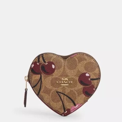 COACH ハート型チェリーケース NWT Limited Coach CZ476 Heart Coin Case Signature Canvas With