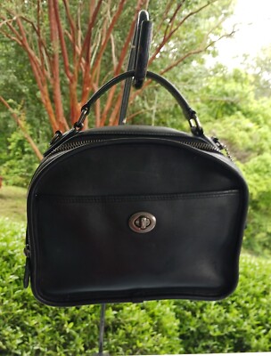 Coach F11785 Archive Lunch Pail Black Leather Satchel With  