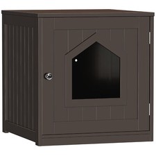 Enclosed Cat Litter Box Furniture House with Enclosure Table Hidden House Brown