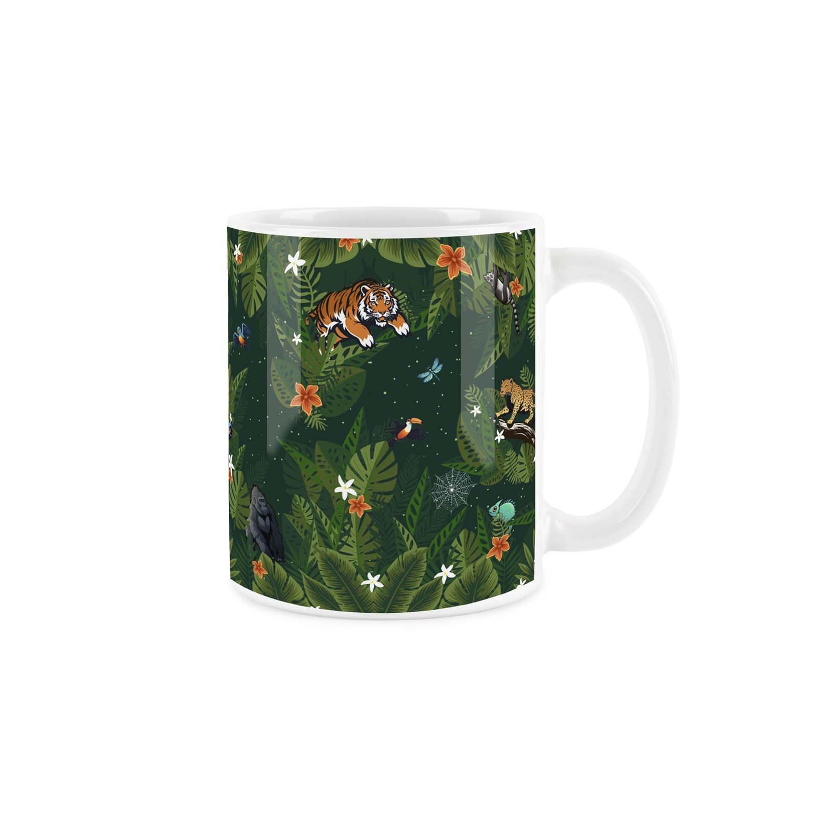 Jungle Foliage Mug - Wild Animals Tropical Rainforest Gift - White Ceramic Cup