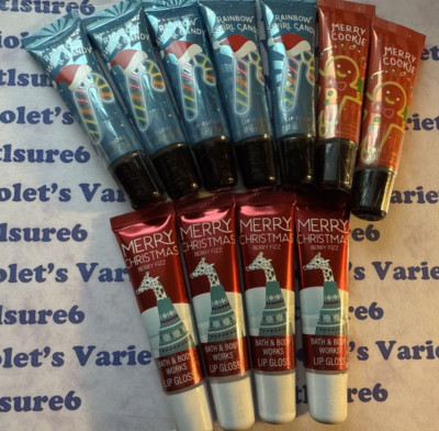 11 Bath & Body Works Lip Gloss: Rainbow Candy Swirl-Berry Fizz-Merry Cookie NEW