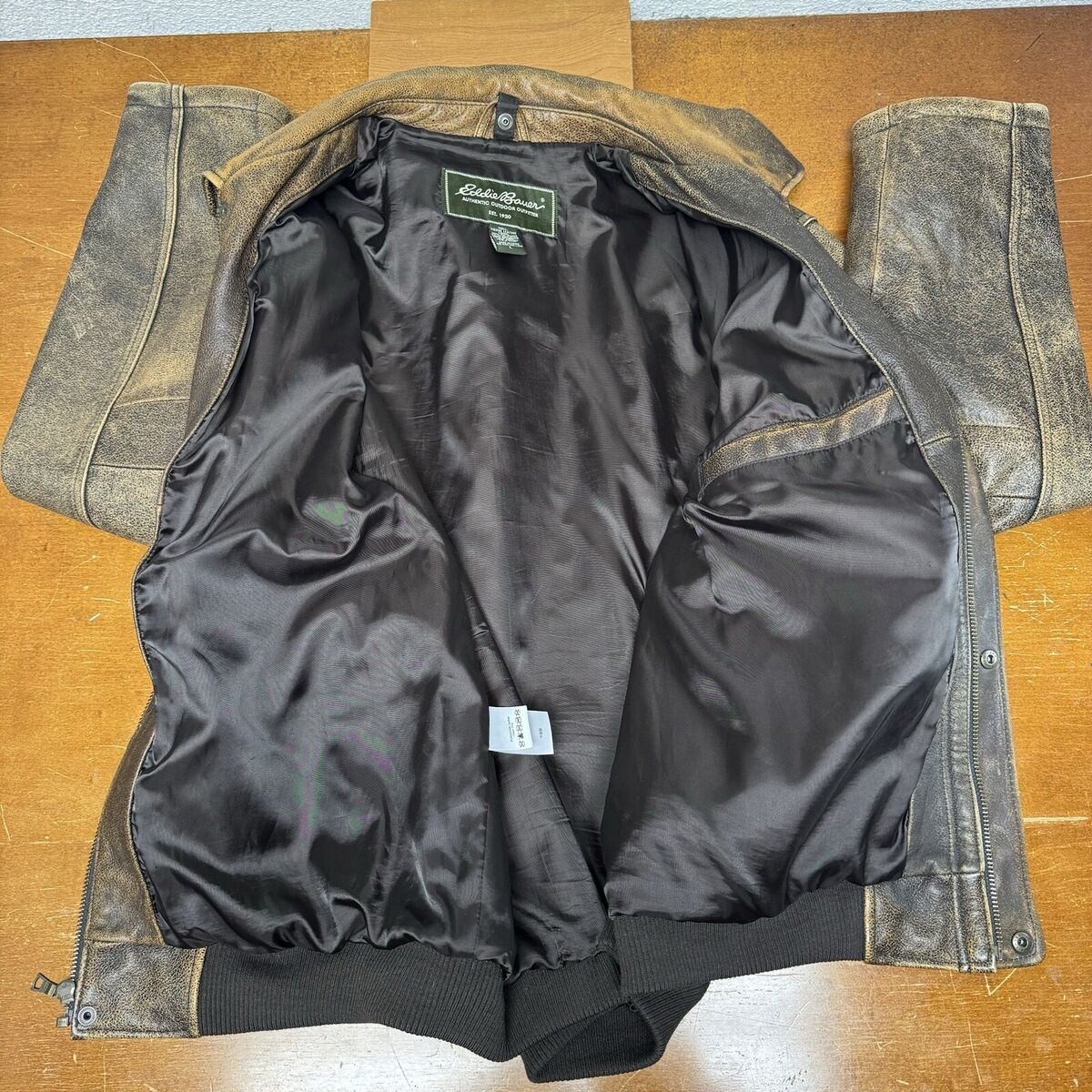 Vintage Eddie Bauer Mens Large Brown Distressed Full Zip Vintage Eddie Bauer Mens Large Brown Distressed Full Zip