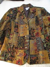 Coldwater Creek Patchwork Blazer Jacket Size L Velvet Cuffs Floral Tapestry