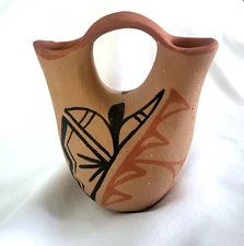 JEMEZ Pueblo Native Redware Pottery Small 4" Wedding Vase Signed BC JEMEZ