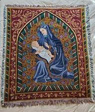 Vintage Crown Crafts Tapestry 43X54 Nativity Scene Mary Jesus Blanket USA Made