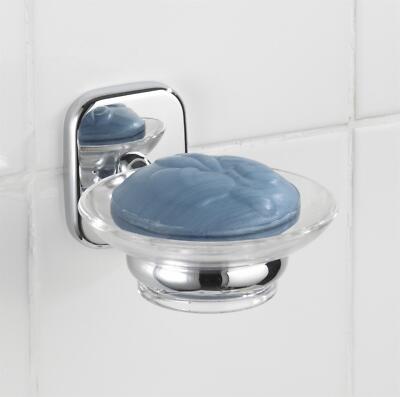 WENKO Wand Seifenschale ''Ribera'' Zink, chrom + Glas, Seifenablage Bad Dusche