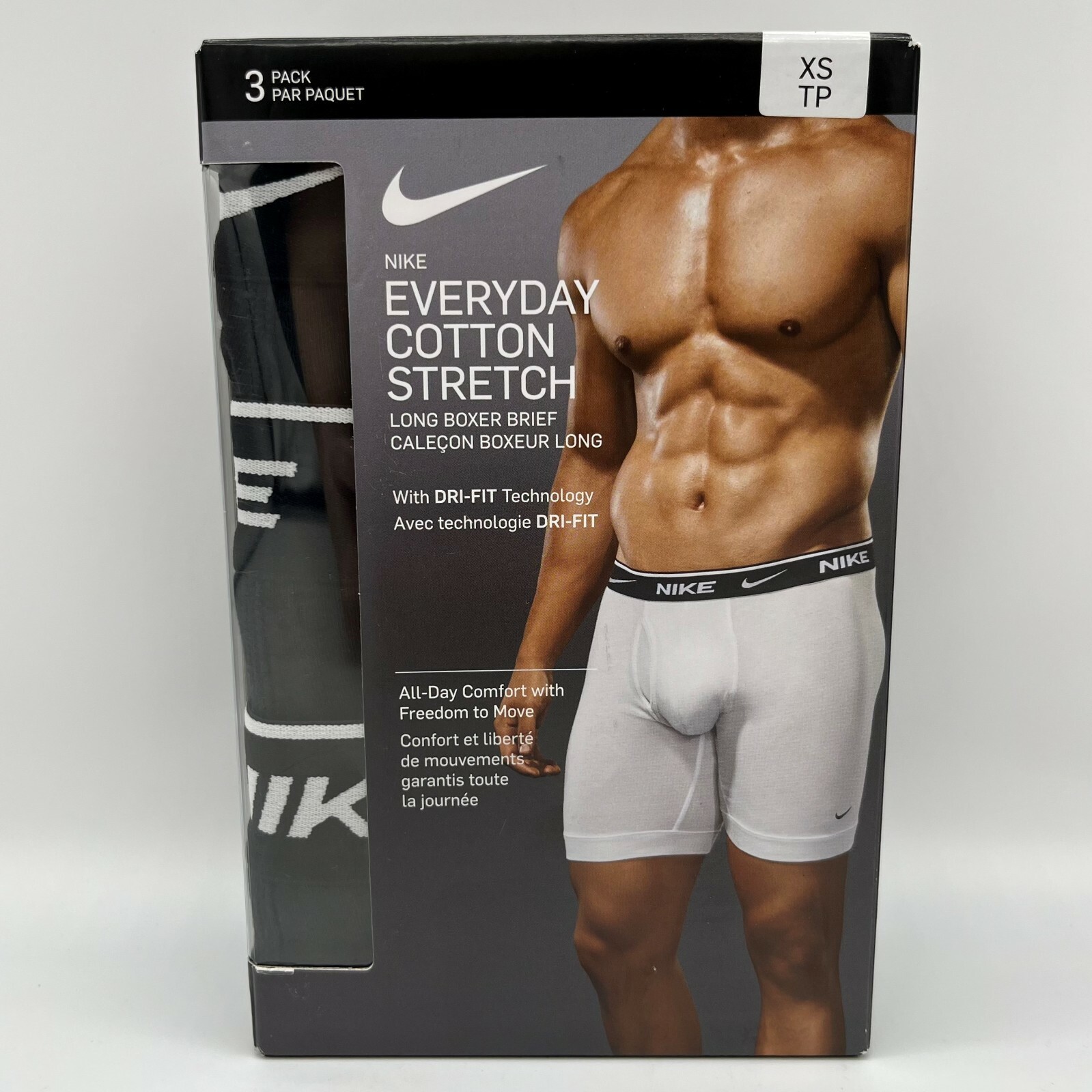 Nike 3pk Boxer Brief Long Cotton Mens Boxer Briefs Size XS, Color: Black/White, Men's