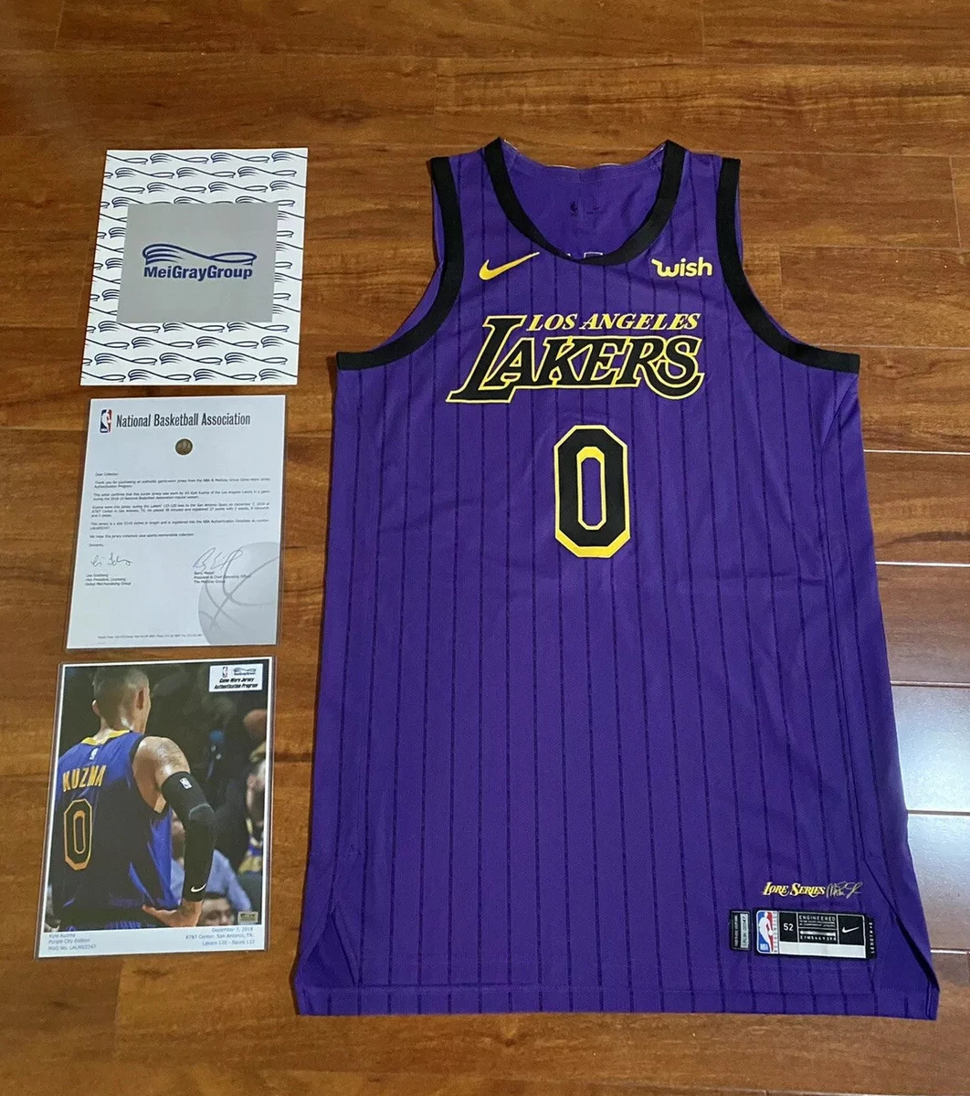 Lot Detail - 2018 Kyle Kuzma Game Used Los Angeles Lakers #0 Alternate  Jersey Photo Matched To 3 Games Including A Double-Double On 3/30/18!  (MeiGray)