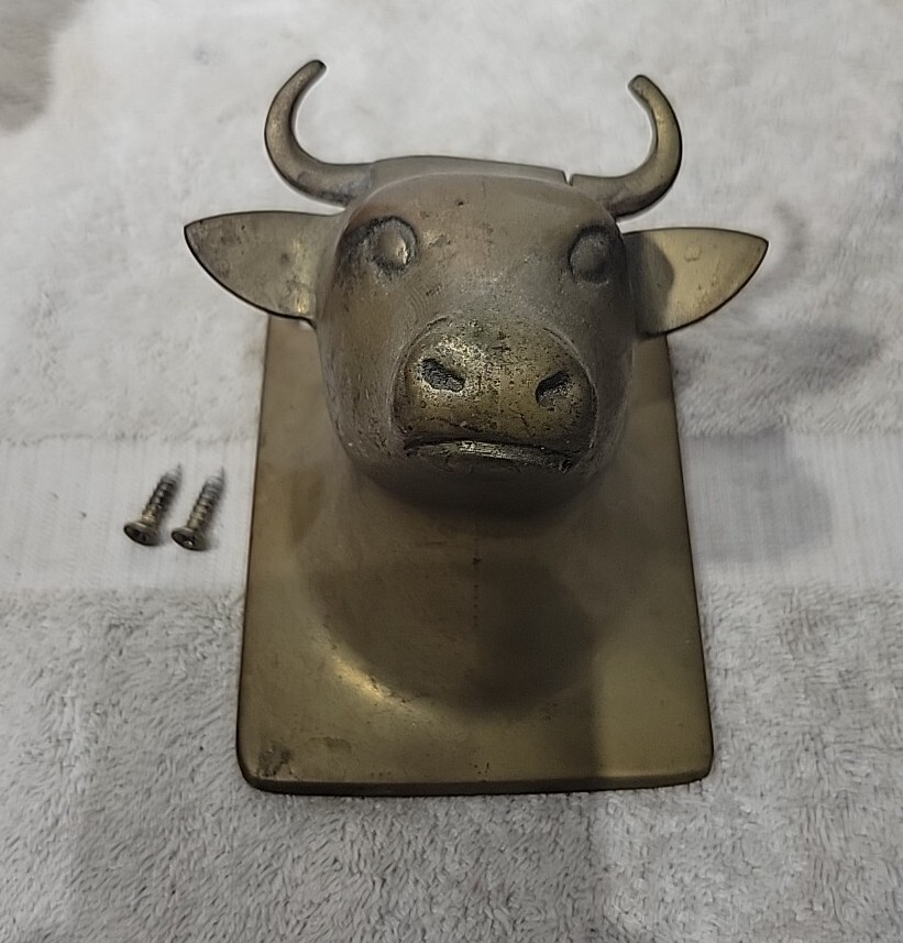 BRASS BULL w/ HORNSWALL MOUNTED HOOKScow head towel Holder With