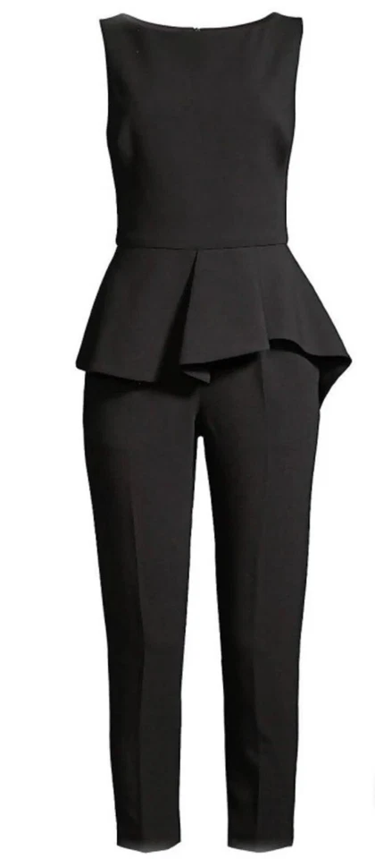 NEGRO HALO Kasia Peplum Plisado Tejido Cónico Pantalón Corto Mono Vestido 4 EE. UU. = S Foto 3 de 3