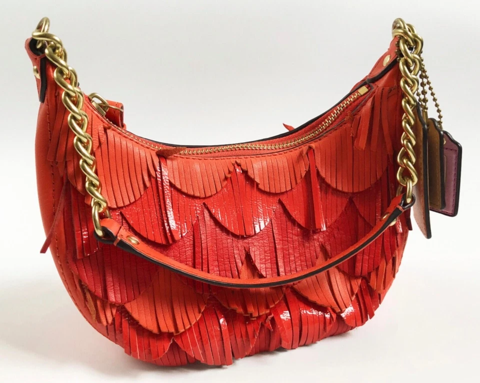 Оранжевый кожаный тренер мини hobo сумка для женщин, богемное бахрома маленький кошелек  - Изображение 2 из 4