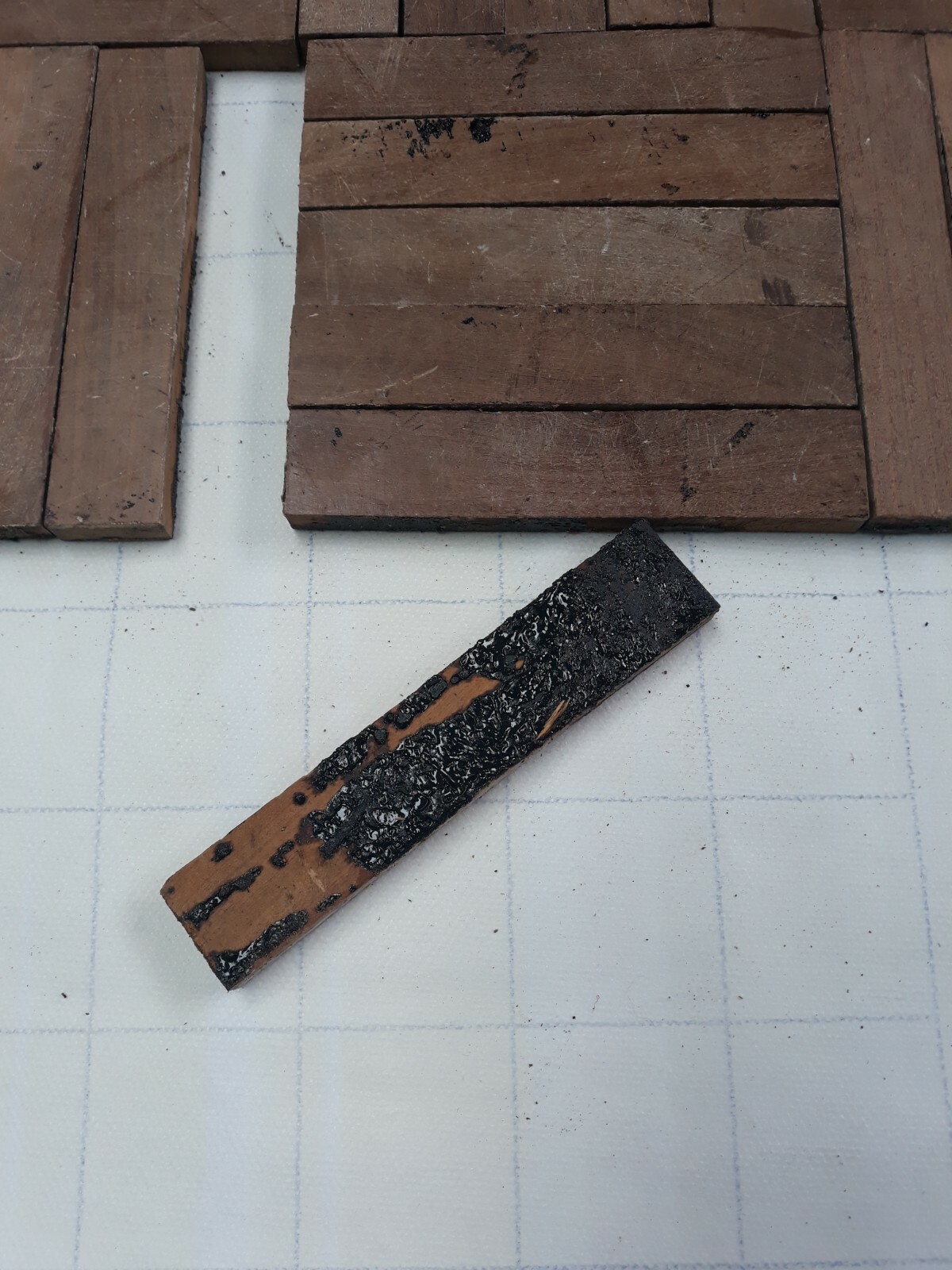 14.5 sq m Antique Teak Reclaimed Parquet Flooring Fingers Asbestos