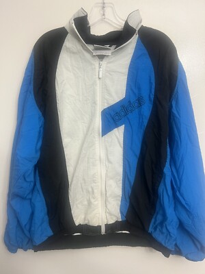 Vtg Adidas Windbreaker Jacket Mens Sz L Blue White Trefoil Logo