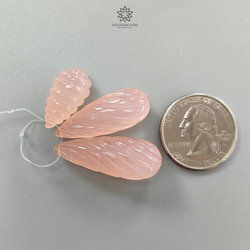 Juego de 3 piezas de lágrimas de piedras preciosas de ónix melocotón 68,70 quilates tallado perforado 21 mm-33 mm - Imagen 3 de 9
