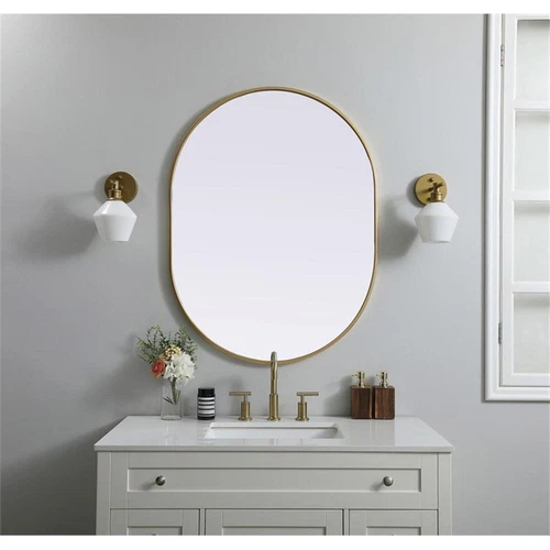 Elegant Decor Asha 30x40" Oval Modern MDF Wood/Iron Mirror in Brass - Picture 2 of 11