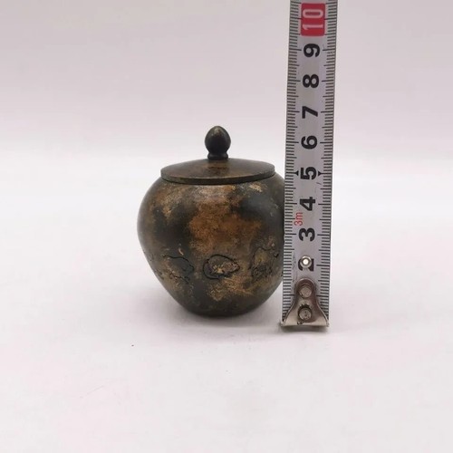 Antica teiera vintage Cina vecchia collezione rame zodiaco intaglio barattolo conservazione - Foto 10 di 23