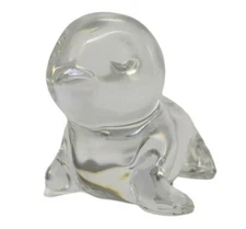ONEIDA Lead Crystal Clear Glass Baby Seal Figurine With Label