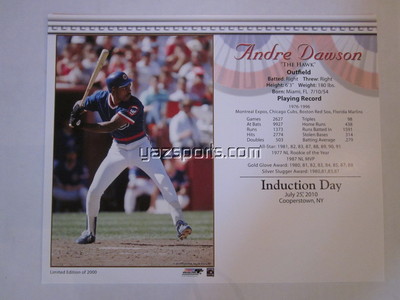 Andre Dawson ''The Hawk'' Batting Chicago Cubs HOF Induction Card 2010 8x10