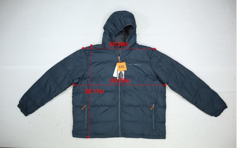 Eddie Bauer Wide Channel Hooded Down Jacket Full Zip Dark Gray Coat Mens 2XL