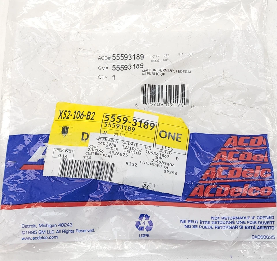 New Genuine GM Oil Filter Cap Assembly Fits 12-20 Sonic 13-21 Encore +More - Изображение 4 из 4