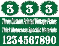 JUEGO DE 3 CALCOMANÍAS DE VINILO IMPRESAS PERSONALIZADAS VINTAGE MOTOCROSS CARRERA MATRÍCULA OVALADA