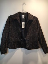 NWT Chico's Women's Black  Gold Tone Open Front Short Blazer Chico Size 1