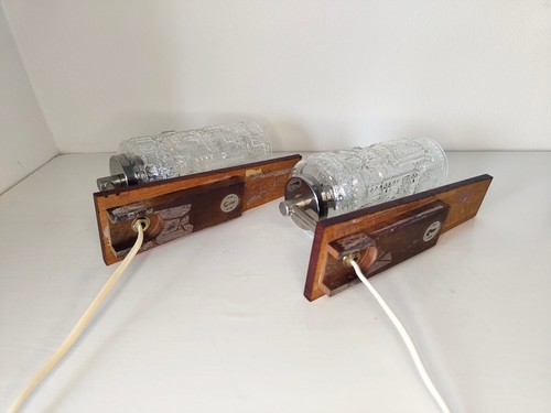 Vintage pair of sconces / wall lights, mid century, teak and brass, Swedish - Picture 7 of 9