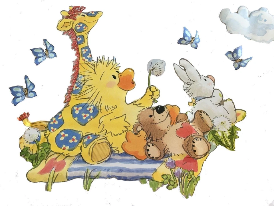 Mural de pared Suzy Zoo bebé animales guardería calcomanías nubes pato oso conejito jirafa Foto 2 de 4