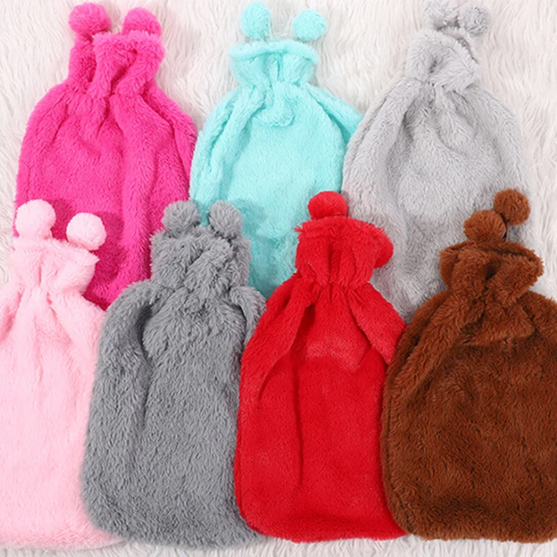 Large 2L Natural Rubber Hot Water Bottle With Warm Faux Fur Fluffy Pom Pom Cover - Image 4 of 4