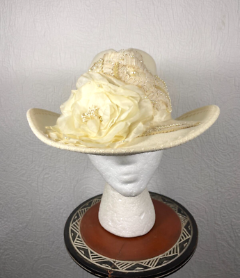 Vintage Sonni San Francisco Cream Wool Hat w/ Pearls  display picture 3