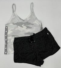 Victoria's Secret Pink Cozy Sleep Tank Shorts Set Marl Gray Camo L NWT