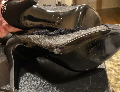 Mint Chanel 2017 Crystal Logo Party 4" High Heel Shoes 37 6.5 Black Logo Box 6 7 - Picture 19 of 24